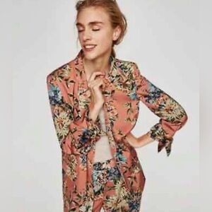 Zara Flowing Floral Print Coral Blazer M NWT